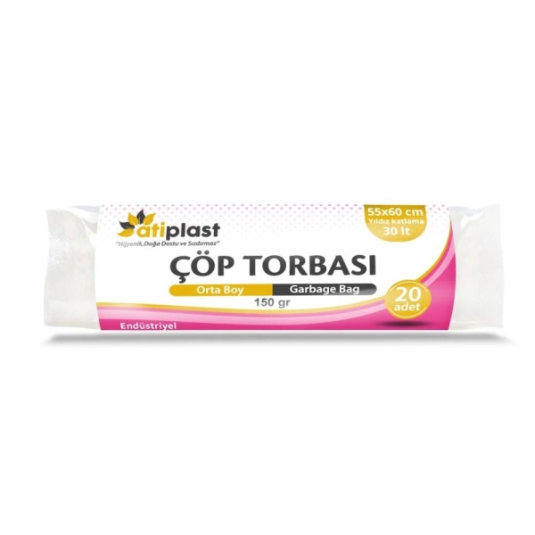 Atiplast Endüstriyel Orta Çöp Torbası 55x60 Siyah 150 Gr - 1