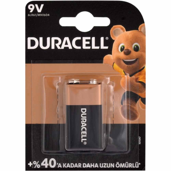 Duracell 9 Volt Alkalin Pil 6LR61 MN1604 - 1