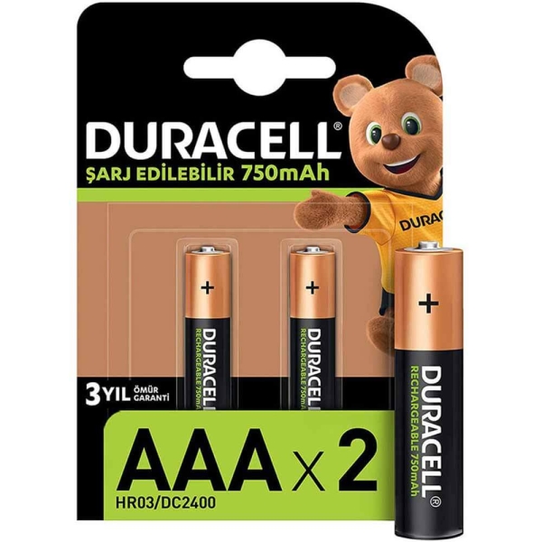 Duracell Şarj Edilebilir AAA 750 mAh Pil 2 Li Paket HR03 DC2400 - 1