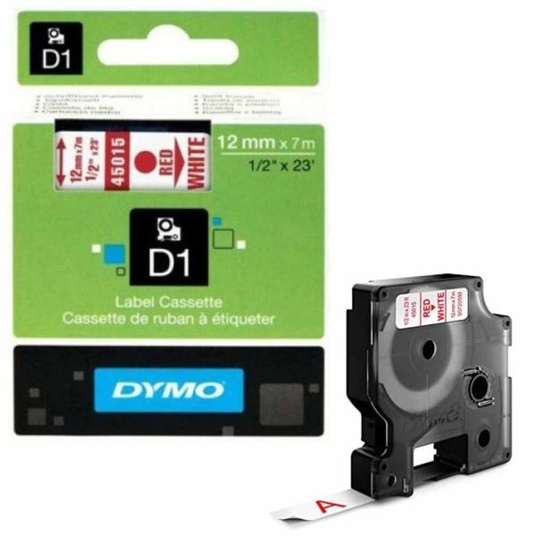 Dymo LabelManager D1 Yedek Şerit 12 mm x 7 Mt Beyaz Kırmızı 45015 - 1