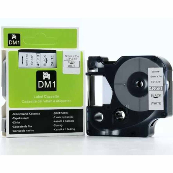 Dymo LabelManager D1 Yedek Şerit 12 mm x 7 Mt Beyaz Siyah 45013 - 1