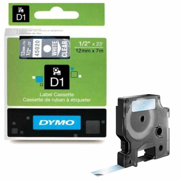 Dymo LabelManager D1 Yedek Şerit 12 mm x 7 Mt Şeffaf Beyaz 45020 - 1