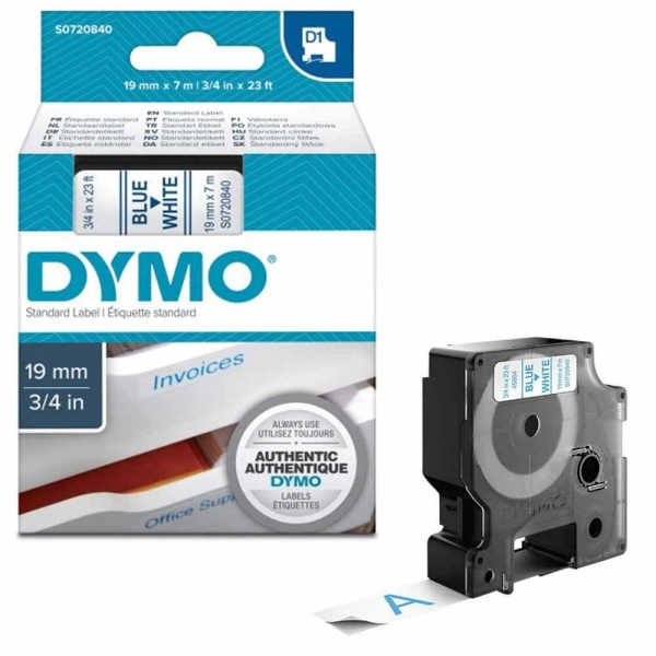 Dymo LabelManager D1 Yedek Şerit 19 mm x 7 Mt Beyaz Mavi 45804 - 1