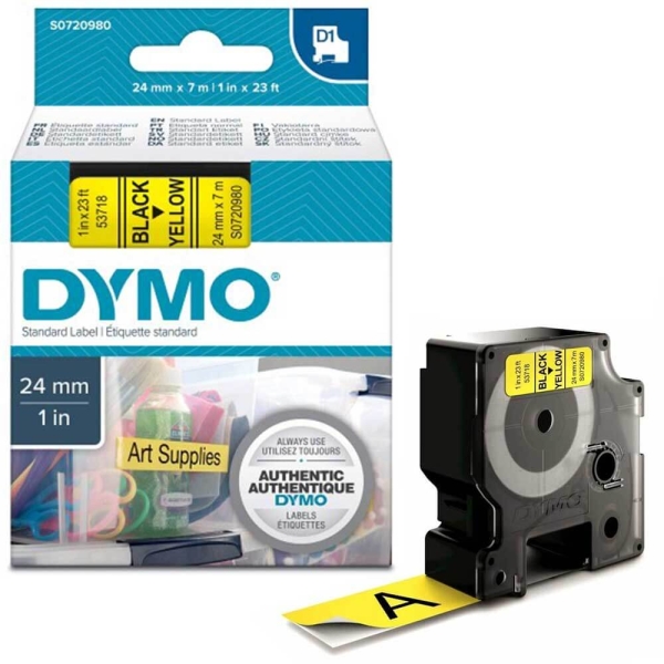 Dymo LabelManager D1 Yedek Şerit 24 mm x 7 Mt Sarı Siyah 53718 - 1