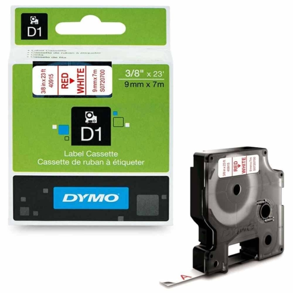 Dymo LabelManager D1 Yedek Şerit 9 mm x 7 Mt Beyaz Kırmızı 40915 - 1