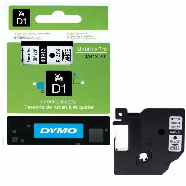 Dymo LabelManager D1 Yedek Şerit 9 mm x 7 Mt Beyaz Siyah 40913 - 1