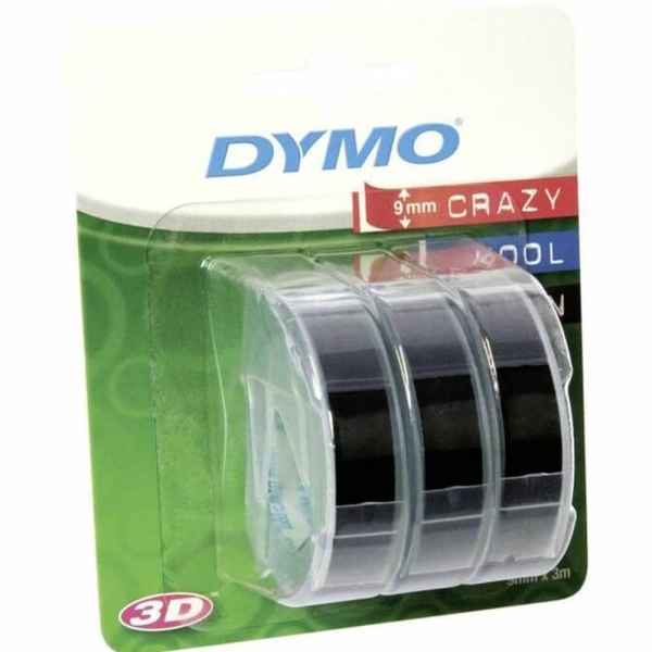 Dymo Mekanik Etiketleme Makinesi için Kabartma Şerit 9 mm x 3 Mt Siyah 3 Lü Bls - 1