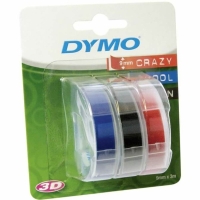 Dymo Mekanik Etiketleme Makinesi için Kabartma Şerit 9 mm x 3 Mt Siyah Kırmızı Mavi 3 Lü Bls - Dymo