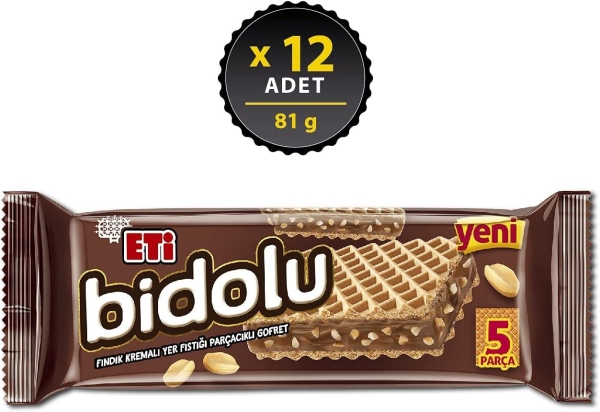 Eti Bidolu Fındık Kremalı Yer Fıstığı Parçacıklı Gofret 81 Gr 12 Adet - 1