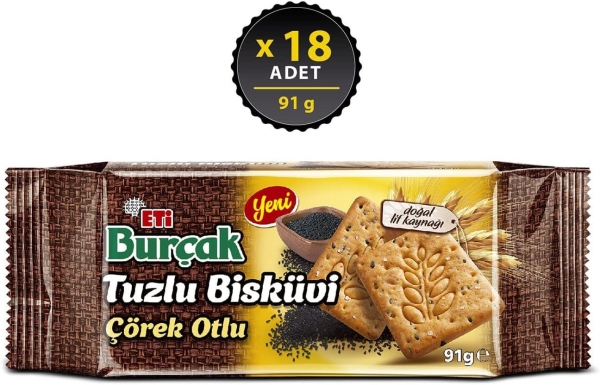 Eti Burçak Çörek Otlu Tuzlu Bisküvi 91 Gr 18 Adet - 1