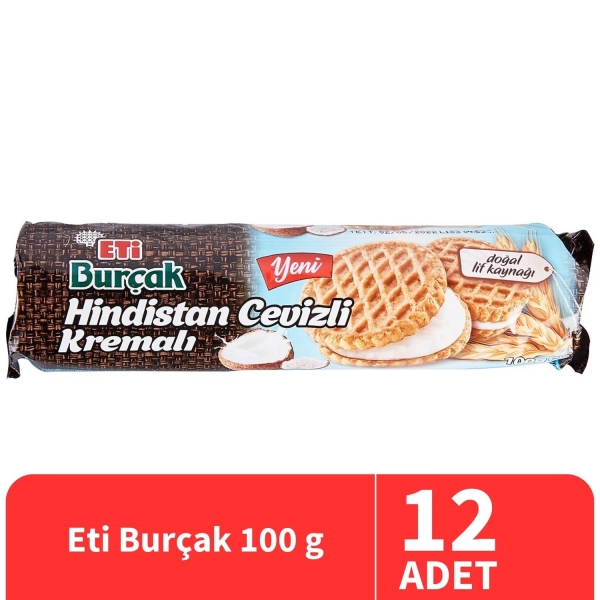 Eti Burçak Hindistan Cevizli Kremalı Bisküvi 100 Gr 12 Adet - 1