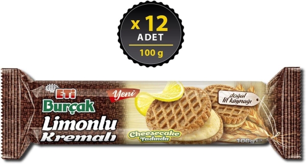 Eti Burçak Limonlu Kremalı Yulaflı Bisküvi 100 Gr 12 Adet - 1