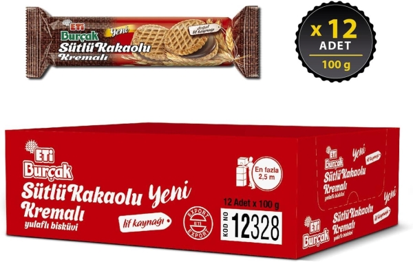 Eti Burçak Sütlü Kakaolu Kremalı Yulaflı Bisküvi 100 Gr 12 Adet - 4