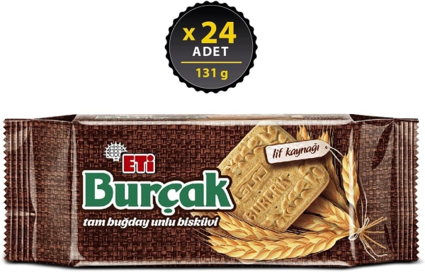 Eti Burçak Tam Buğday Unlu Bisküvi 131 Gr 24 Adet - 1