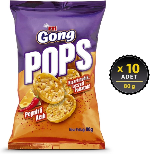 Eti Gong Pops Peynirli Acılı Mısır Patlağı 80 Gr 10 Adet - 1