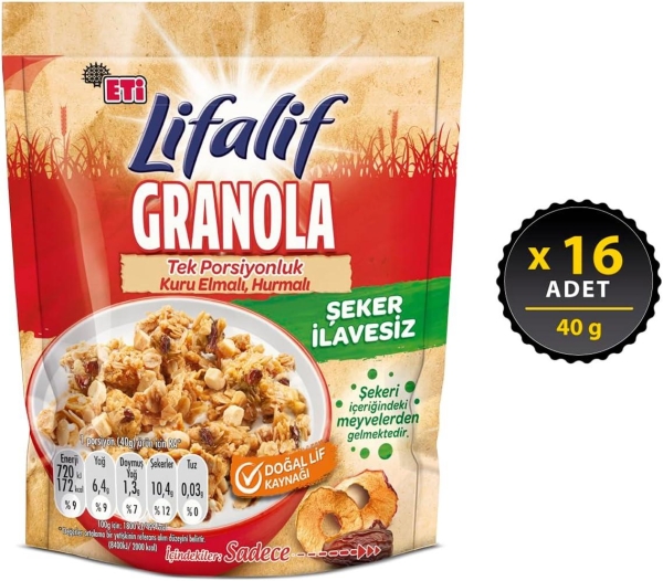 Eti Lifalif Kuru Elmalı Granola 40 Gr 16 Adet - 1