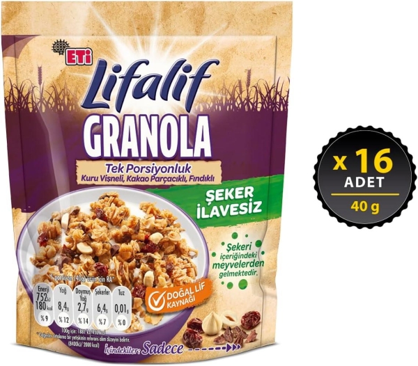 Eti Lifalif Kuru Vişne Kakaolu Fındıklı Granola 40 Gr 16 Adet - 1