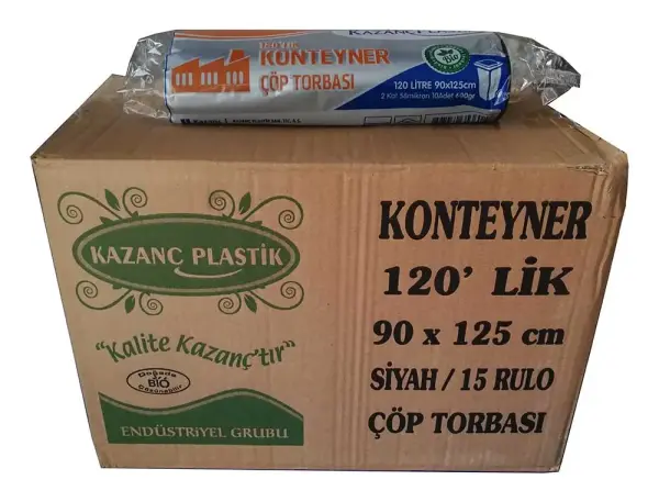 Kazanç 120 Lt Konteyner 87 Mikron Siyah Çöp Torbası 90x125 Cm 10 Lu 10 Paket - 1