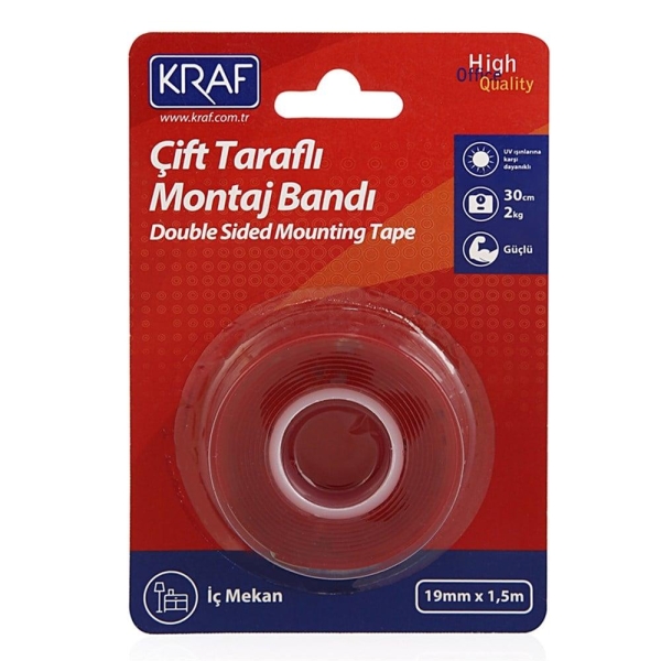 Kraf Montaj Bandı Çift Taraflı Extra Güçlü İç Mekan 19mmx1.5m 2530G - 1