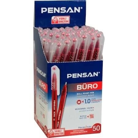 Pensan Büro Tükenmez Kalem 1 mm Kırmızı 50 Li 2270 - 1