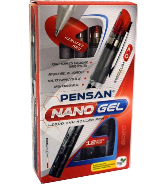 Pensan Roller Kalem Nano Jel 6020 Kırmızı 12 Li - 1