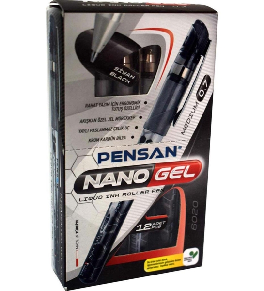 Pensan Roller Kalem Nano Jel 6020 Siyah 12 Li - 1