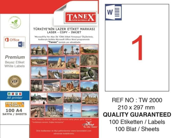 Tanex Lazer Etiket TW-2000 210x297 mm 100 Adet - 1