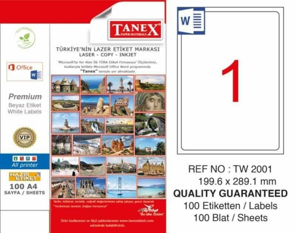 Tanex Lazer Etiket TW-2001 199.6x289.1 mm 100 Adet - 1