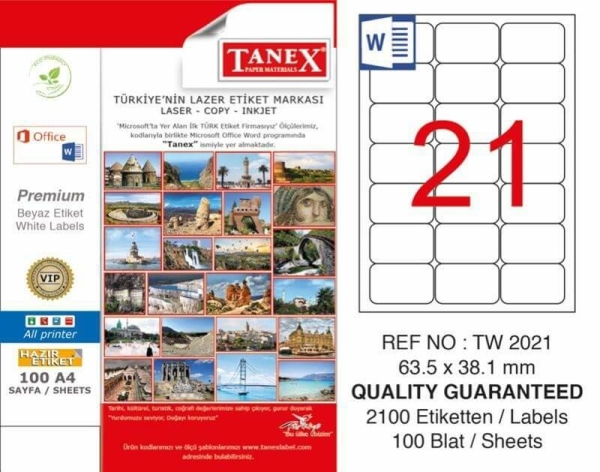 Tanex Lazer Etiket TW-2021 63.5x38.1 mm 100 Adet - 1