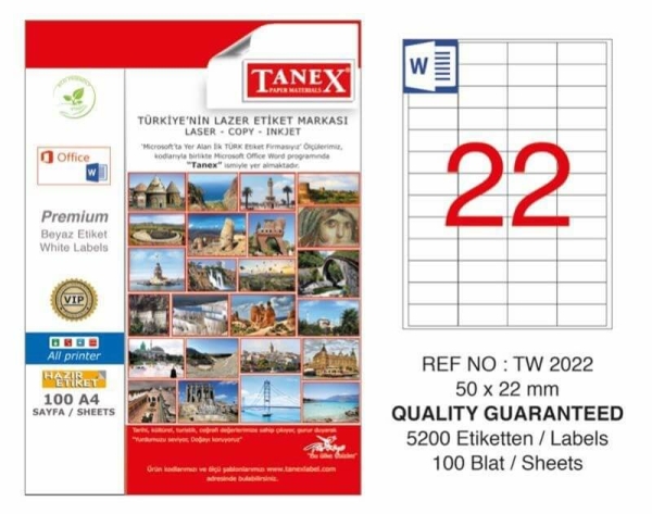 Tanex Lazer Etiket TW-2022 50x22 mm 100 Adet - 1