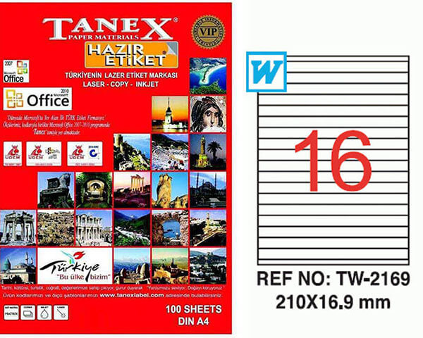 Tanex Lazer Etiket TW-2169 210x16.9 mm 100 Adet - 1