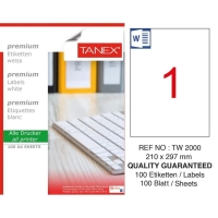 Tanex Tw-2000 210x297 mm Sökülebilir Lazer Etiket 100 Adet - Tanex