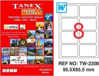 Tanex TW-2308 Kuşe Lazer Etiket 95.5×65.5 mm 100 Adet - Tanex