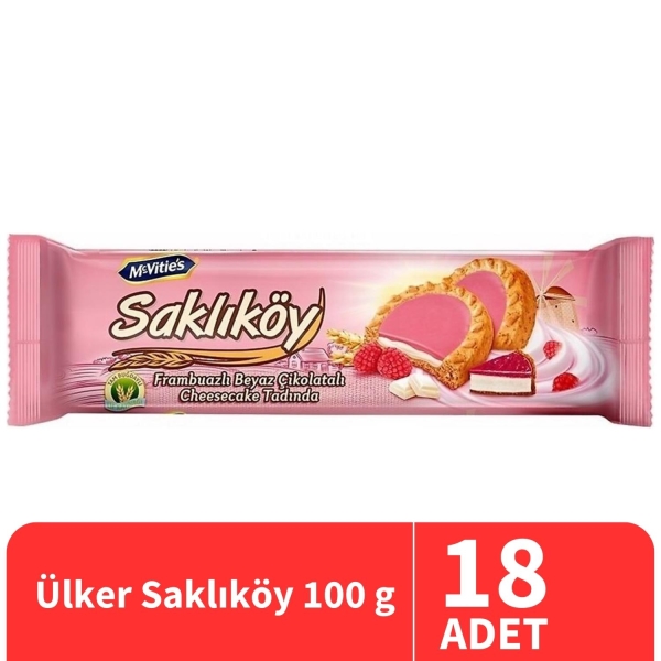 Ülker Saklıköy Frambuaz Kremalı Cheesecake Bisküvi 100 Gr 18 Adet - 1