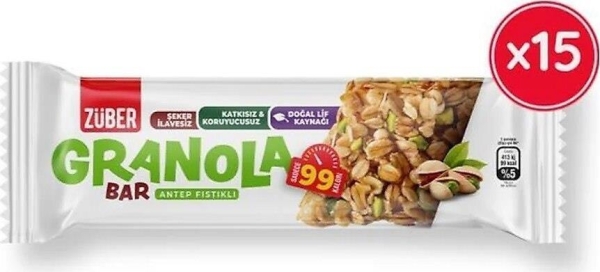 Züber Granola Bar Antep Fıstıklı 25 Gr 15 Adet - 1